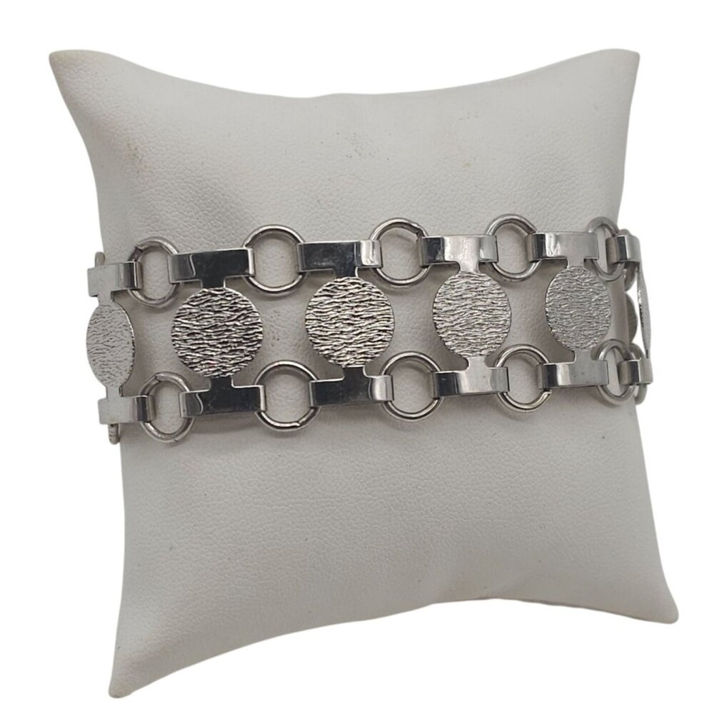Sarah Coventry Vintage Silver Tone Chain Link Bracelet Textured Disc Accents Sec